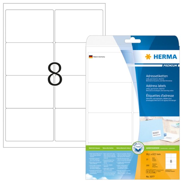 HERMA Adressetiketten A4 weiß 99,1x67,7 mm Papier 200 St.