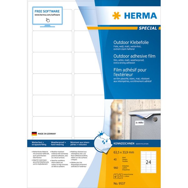 HERMA Etik. A4 Outdoor Klebefolie weiß 63,5x33,9mm  960 St.