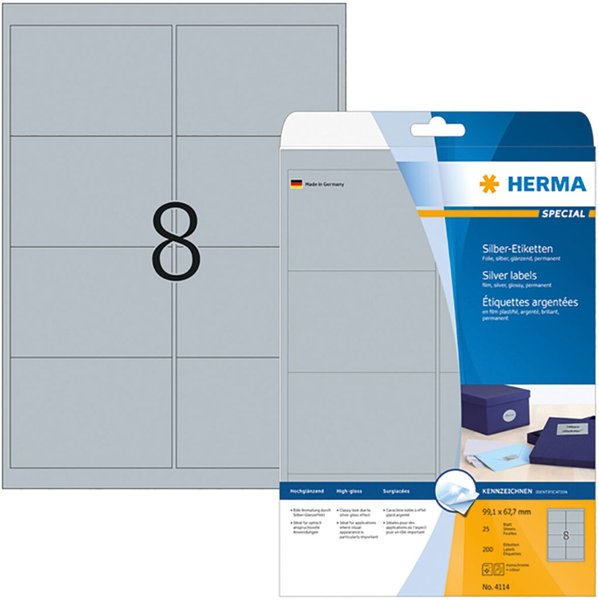 HERMA Etik. A4 silber 99,1x67,7 mm Folie glänzend 200 St.