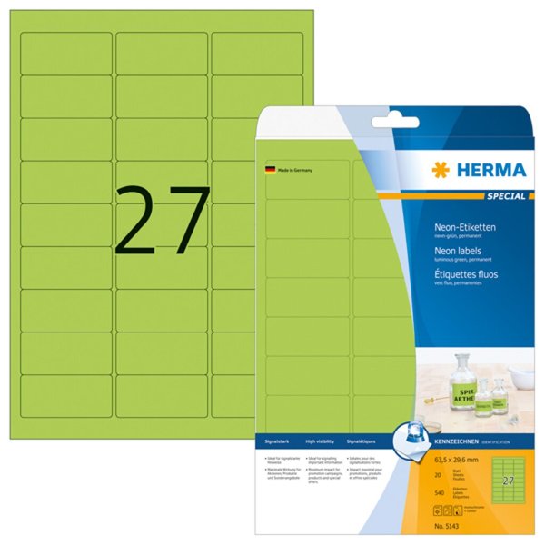 HERMA Etiketten A4 neon-grün   63,5x29,6 mm Papier 540 St.