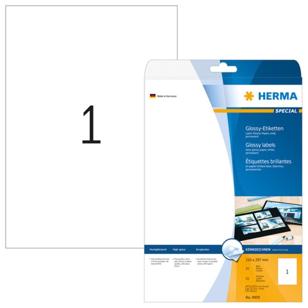 HERMA Etiketten A4 weiß 210x297     mm Papier glänz.  25 St.