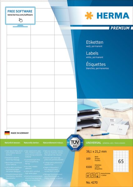 HERMA Etiketten A4 weiß 38,1x21,2 mm Papier 6500 St.