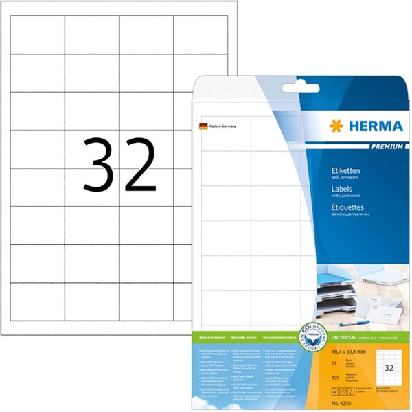 HERMA Etiketten Premium A4 weiß 48,3x33,8 mm Papier 800 St.