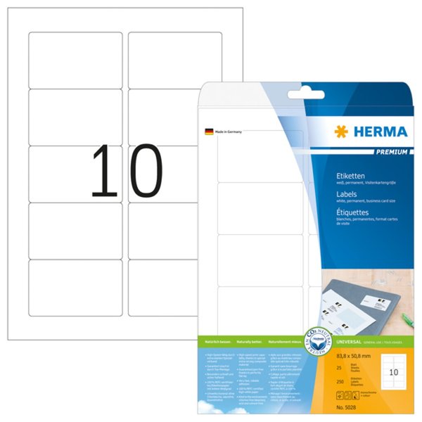 HERMA Etiketten Premium A4 weiß 83,8x50,8 mm Papier 250 St.