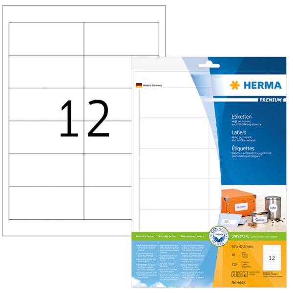HERMA Etiketten Premium A4 weiß 97x42,3   mm Papier 120 St.