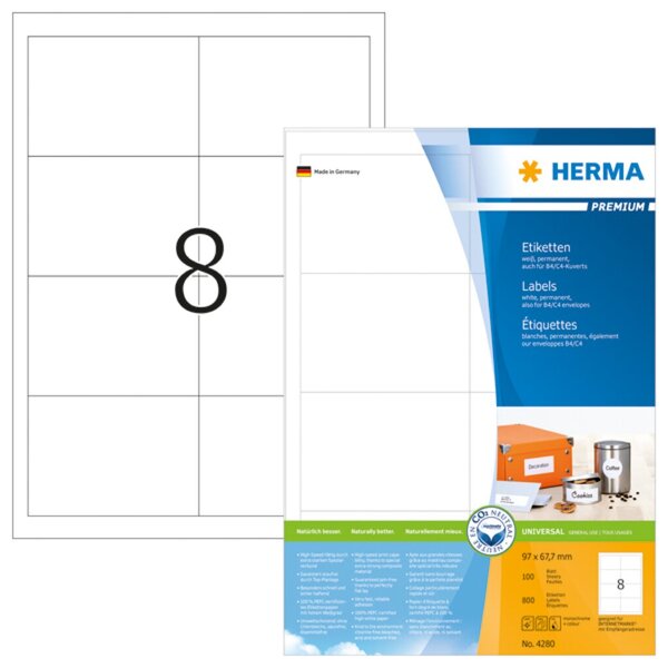 HERMA Etiketten Premium A4 weiß 97x67,7  mm Papier  800 St.