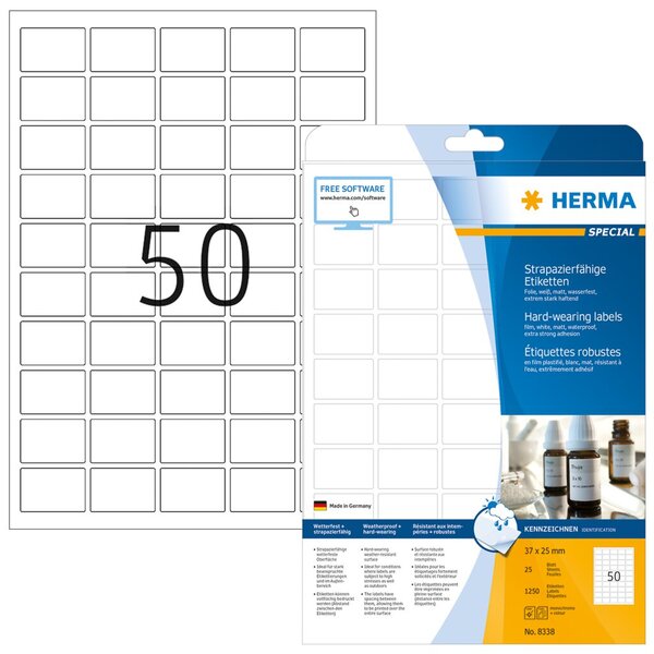 HERMA Etiketten strapazierfähig A4 37x25 mm weiß stark haftend Folie matt wette