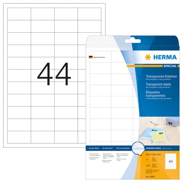 HERMA Etiketten transp. matt A4 48,3x25,4 mm Folie 1100 St.