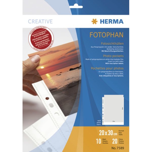 HERMA Fotosichthüllen 200 x 300 mm hoch weiß 10 Hüllen