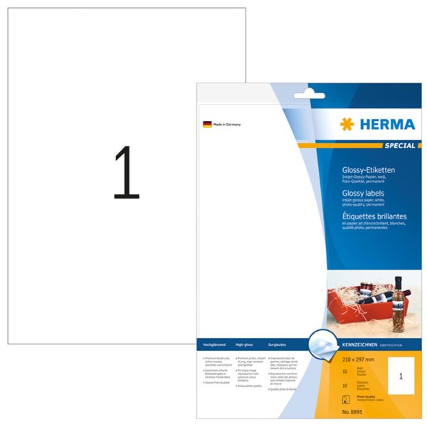 HERMA Inkjet-Etik. A4 weiß 210x297 mm Papier glänzend 10 St.