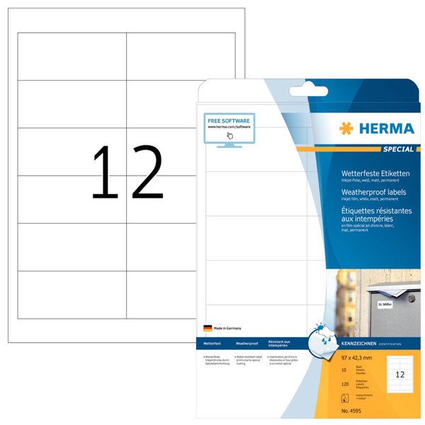 HERMA Inkjet Folien-Etiketten, 97,0 x 42,3 mm, weiß permanent haftend, Folien-E