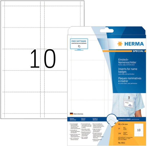 HERMA Namens-Einsteckschild. A4 90x54 mm weiß Karton 250 St.