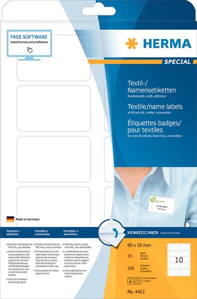 HERMA Namensetik. A4 80x50 mm trennbar weiß ablösbar 250 St.
