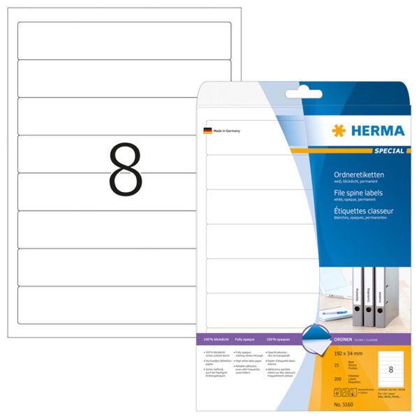 HERMA Ordneretiketten A4 weiß 192x34 mm Papier opak 200 St.