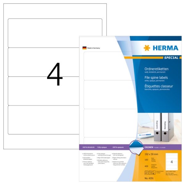 HERMA Ordneretiketten A4 weiß 192x59 mm Papier opak 400 St.
