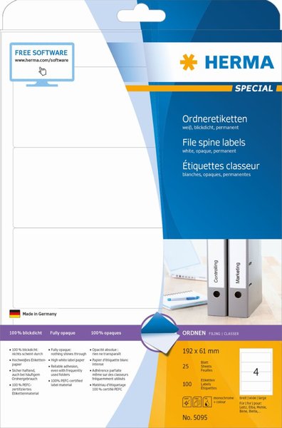 HERMA Ordneretiketten A4 weiß 192x61 mm Papier opak 100 St.