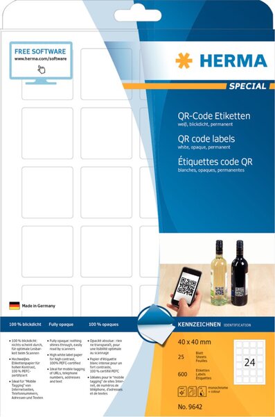 HERMA QR-Code Etik. A4 40x40 mm quadratisch weiß 600 St.