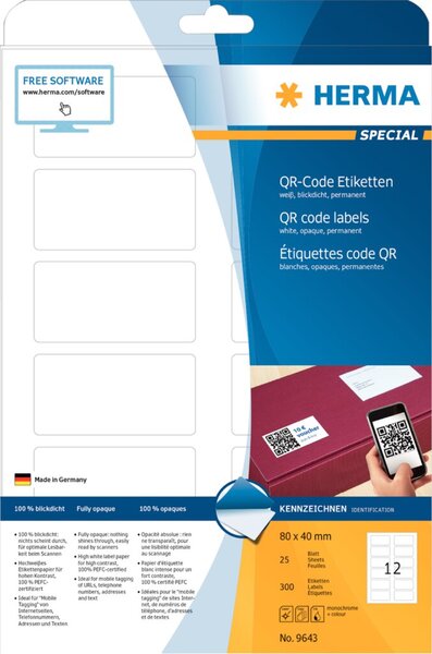 HERMA QR-Code Etik. A4 80x40 mm weiß 300 St.