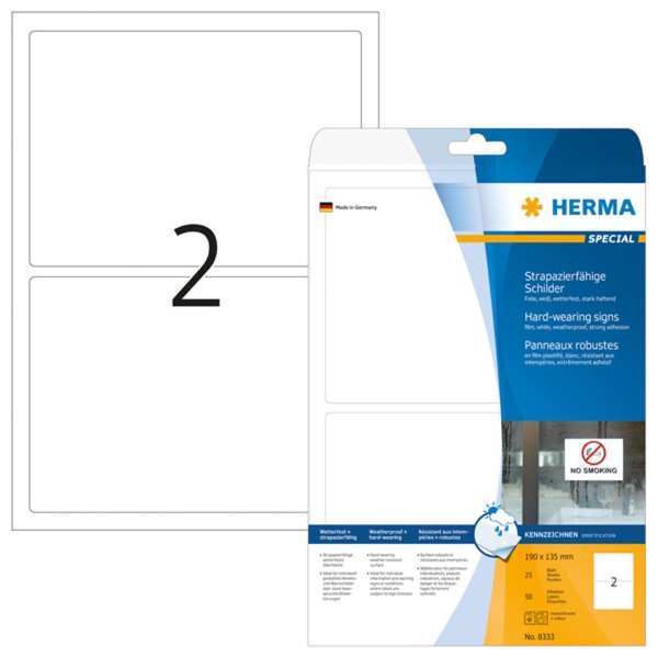 HERMA Schilder A4 weiß 190x135 mm Folie 50 St.