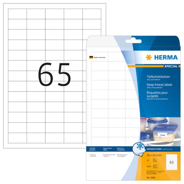 HERMA Tiefkühletiketten A4 weiß 38,1x21,2 mm Papier 1625 St.