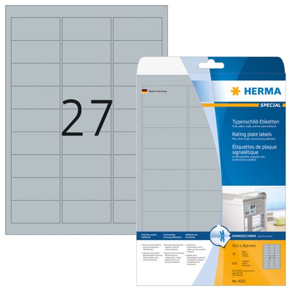 HERMA Typenschildetiketten A4 63,5x29,6 mm Folie  675 St.