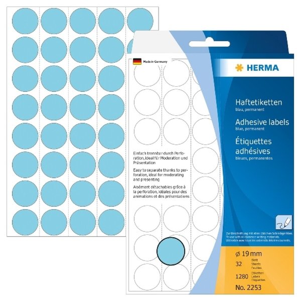 HERMA Vielzwecketiketten blau 19 mm rund Papier 1280 St.