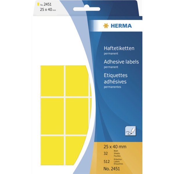 HERMA Vielzwecketiketten gelb 25x40 mm Papier matt 512 St.