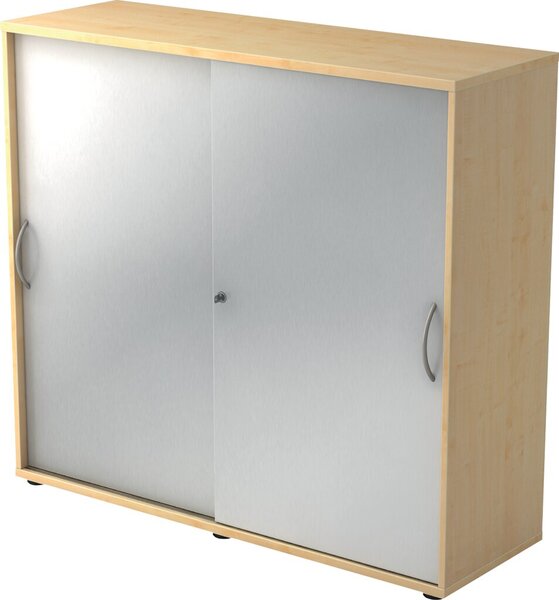 Schiebetürschrank 3 Ordnerhöhen 120 cm Korpus Ahorn, Front Silber