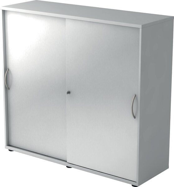 Schiebetürschrank 3 Ordnerhöhen 120 cm Korpus Grau, Front Silber