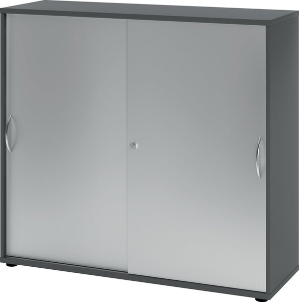 Schiebetürschrank 3 Ordnerhöhen 120 cm Korpus Graphit, Front Silber