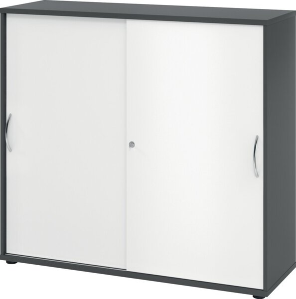 Schiebetürschrank 3 Ordnerhöhen 120 cm Korpus Graphit, Front Weiß
