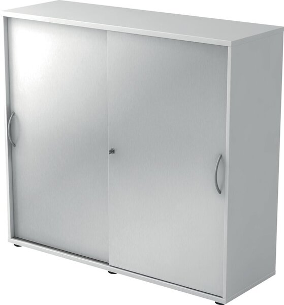 Schiebetürschrank 3 Ordnerhöhen 120 cm Korpus Weiß, Front Silber