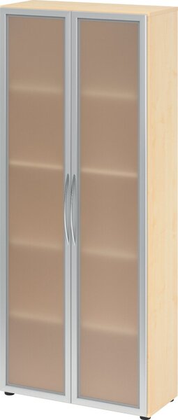Glastürenschrank 5 Ordnerhöhen 34,6 cm tief, Korpus Ahorn, Front Milchglas
