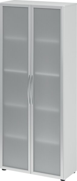 Glastürenschrank 5 Ordnerhöhen 34,6 cm tief, Korpus Weiß, Front Milchglas