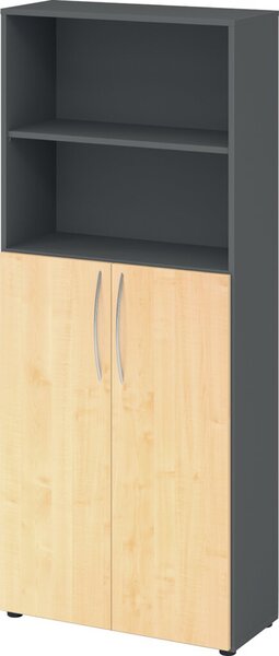 HAMMERBACHER Regalschrank 4770, V4770/G/3/BM grafit, ahorn 3 Fachböden 80,0 x 34,6 x 188,0 cm