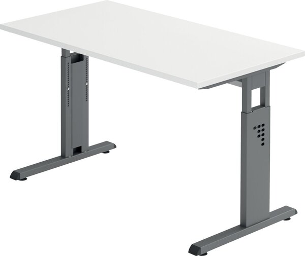 Schreibtisch C-Fuß 120 x 67 cm Asteiche/Graphit Platte 2,5cm weiß