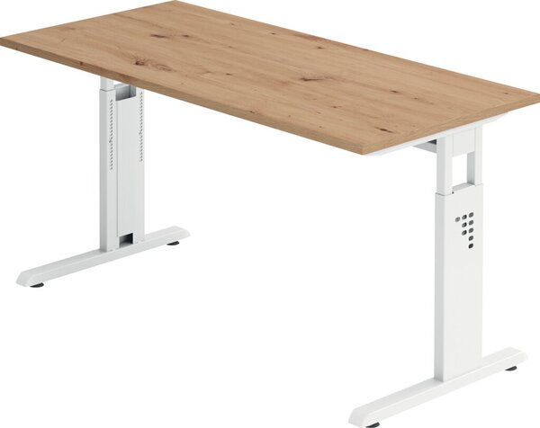 Schreibtisch C-Fuß 140 x 67 cm Asteiche/Weiß, Platte 2,5cm Asteiche