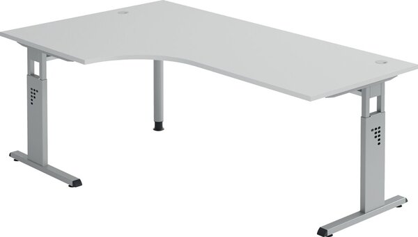 Winkeltisch 90°, C-Fuß, 200 x 120 cm Grau/Silber, Platte 2,5cm, rechteckig