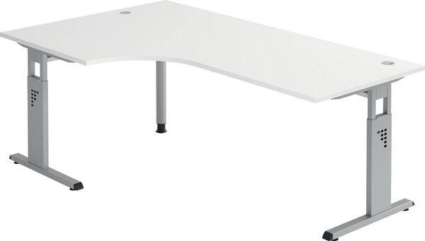 Winkeltisch 90°, C-Fuß, 200 x 120 cm Weiß/Silber, Platte 2,5cm, rechteckig