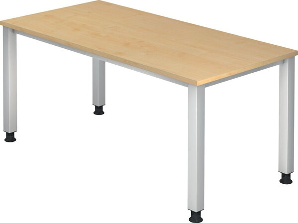 Schreibtisch 4-Fuß eckig 160 x 80 cm Ahorn, Rechteckform, Platte 2,5 cm
