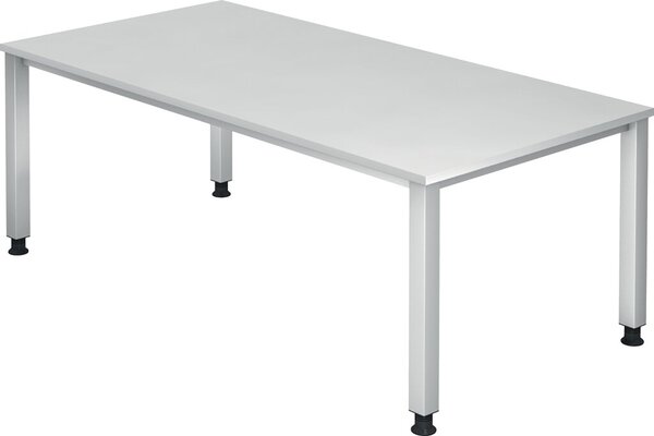 Schreibtisch 4-Fuß eckig 200 x 100 cm Weiß, Rechteckform, Platte 2,5 cm