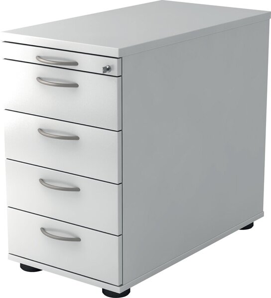 Standcontainer 80 cm, 4 Schübe, Schloß Korpus und Front Weiß