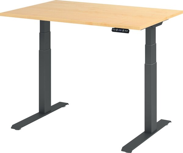 Sitz-Steh-Schreibtisch elektrisch 120 x 80 cm, Ahorn/Graphit, rechteckig