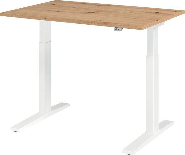 Sitz-Steh-Schreibtisch elektrisch 120x80cm, Asteiche/Weiß, rechteckig