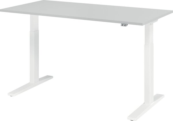 Sitz-Steh-Schreibtisch elektrisch 160 x 80 cm, Grau/Weiß, rechteckig