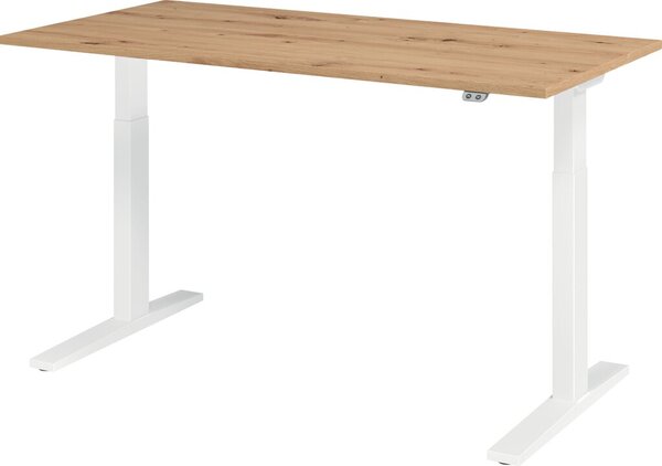 Sitz-Steh-Schreibtisch elektrisch 160x80cm, Asteiche/Weiß, rechteckig