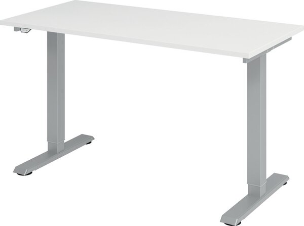 Sitz-Steh-Schreibtisch elektrisch weiß 140 x 67 cm x 2,5 cm Dicke