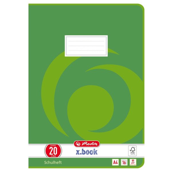 Heft A4, 16 Blatt, 80g, LIN 20 blanko, FSC Mix, Wirbel grün