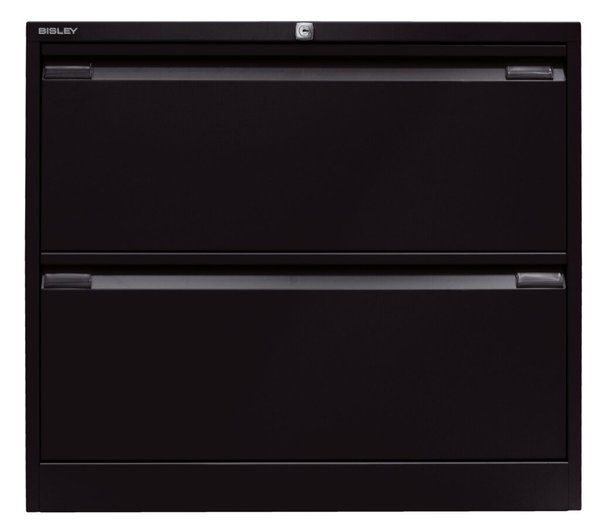 Hängeregistraturschrank, doppelbahnig, schwarz, 2 Hängeregistraturschubladen