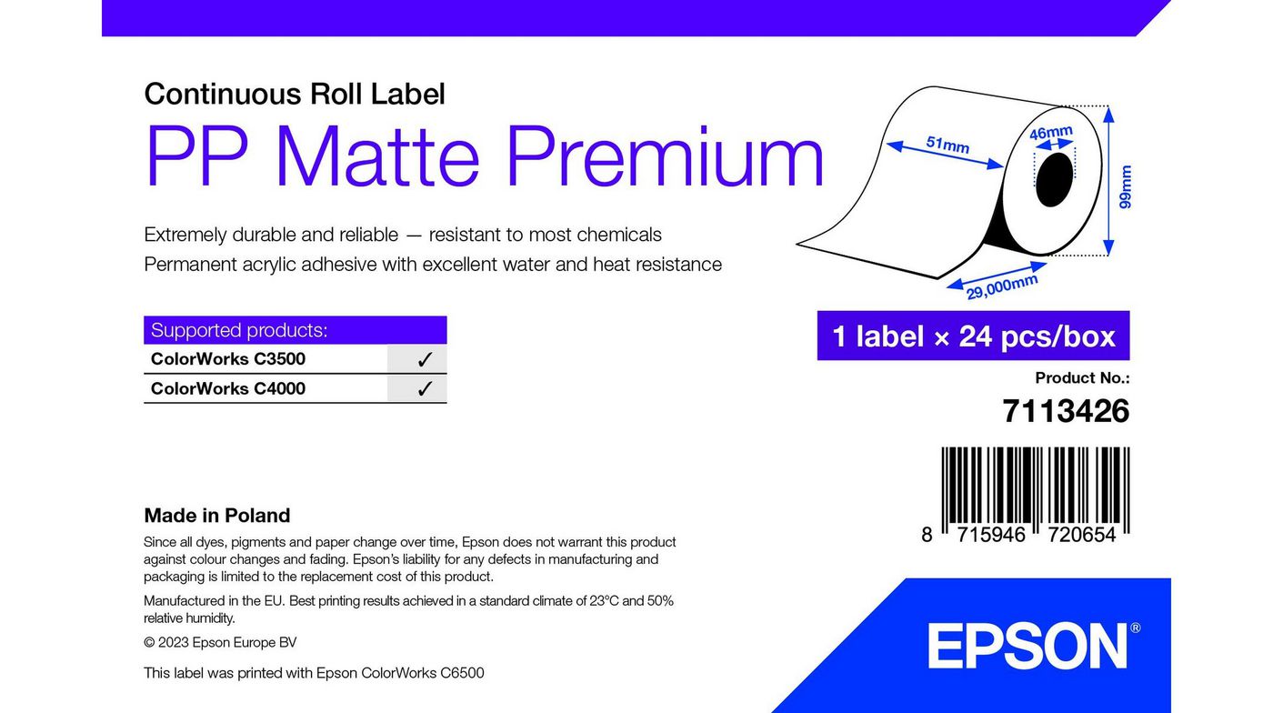 EPSON Premium - Polypropylen (PP) - matt - permanenter Acrylklebstoff - Rolle (